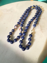 Load image into Gallery viewer, Blue Cloisonné 14k Gold Beaded Necklace 18.5”
