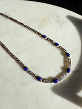 Load image into Gallery viewer, Vintage Lapis Greek Key Sterling Silver Necklace 17”
