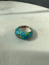 Load image into Gallery viewer, Blue Floral Enamel Sterling Silver Ring Size 8.25
