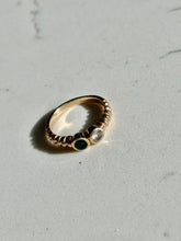 Load image into Gallery viewer, Diamond &amp; Emerald Bezel Set 14k Gold Ring
