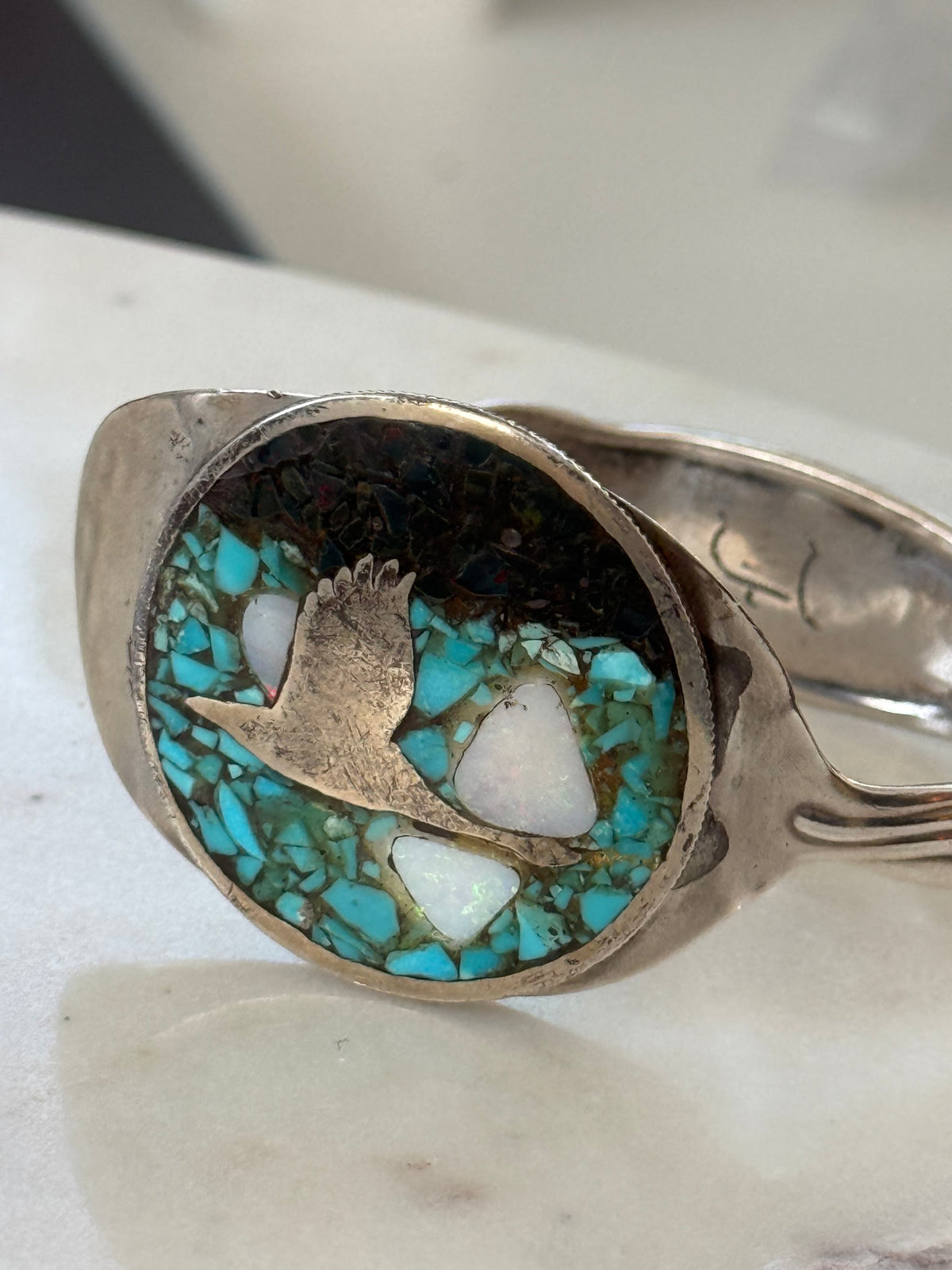 Vintage Sterling Inlay Cuff Bracelet