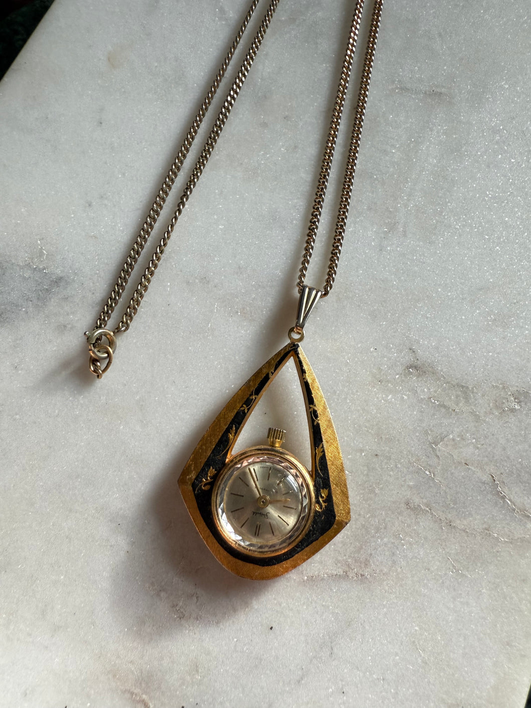 Vintage Gold Plated Long Watch Necklace 25”