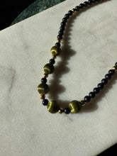 Load image into Gallery viewer, Vintage Gold Plated Black Bead Necklace 15”
