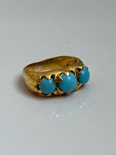 Load image into Gallery viewer, Antique Persian Turquoise 22k Gold Trilogy Ring Size 3.75
