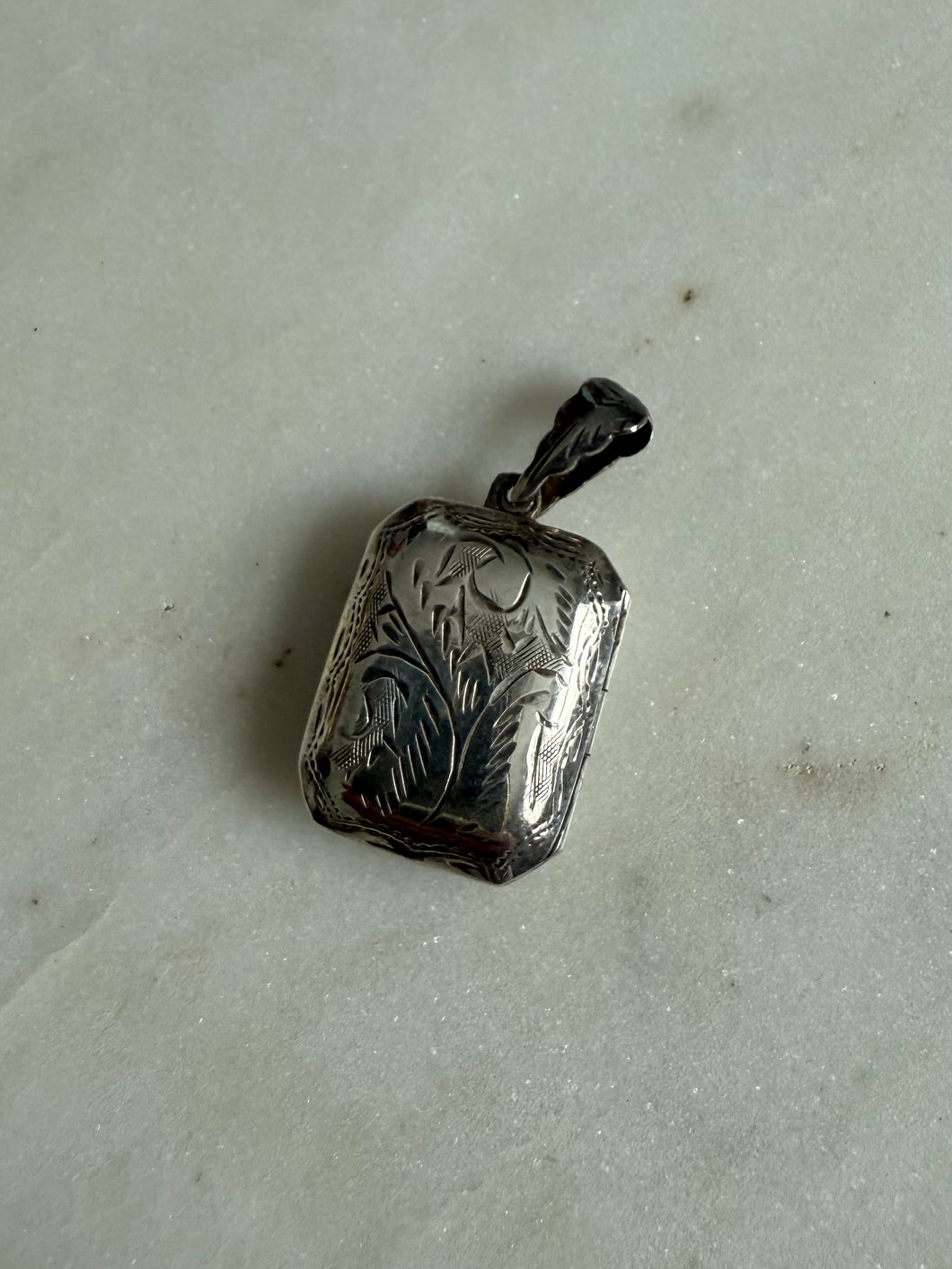 Etched Square Sterling Silver Locket Pendant