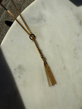 Load image into Gallery viewer, Italian 18k Yellow Gold Box Link Double Chain Lariat Tassel Necklace 20”
