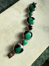 Load image into Gallery viewer, Malachite &amp; Black Onyx Inlay 950 Silver Bracelet 6”
