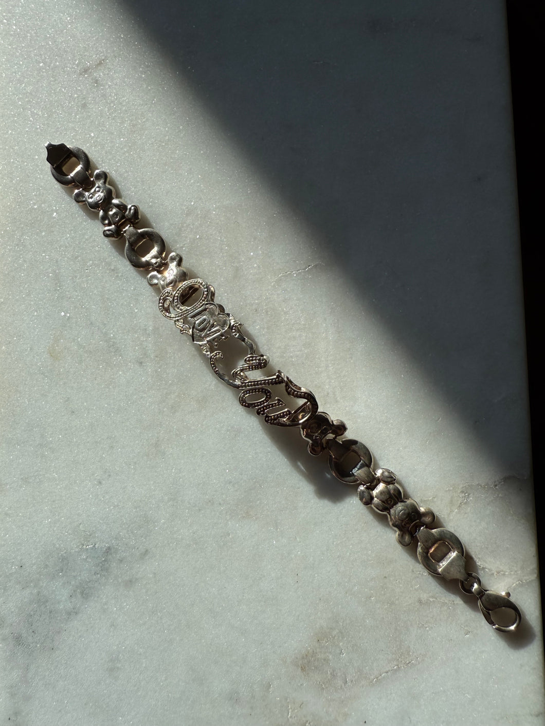 Love You Teddy Bear Sterling Silver Bracelet 6.75”
