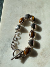 Load image into Gallery viewer, Tigers Eye Sterling Silver Heart Bracelet 7.75”
