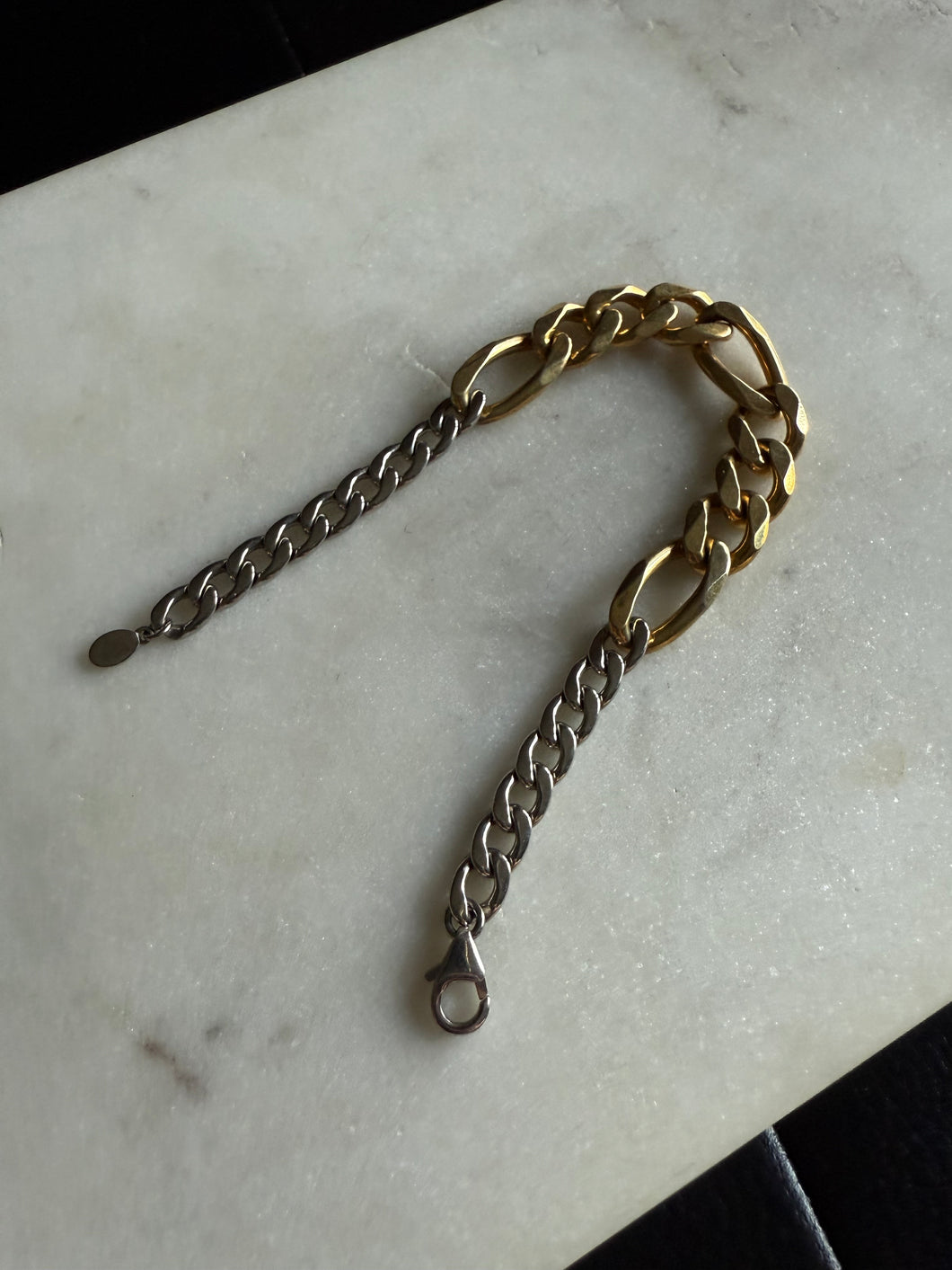 Two-Toned Sterling Silver Chunky Figaro Bracelet 7”