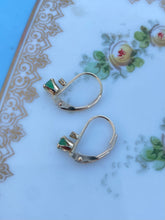 Load image into Gallery viewer, Natural Emerald &amp; Diamond Vintage 10k Gold Earrings
