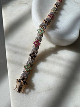 Load image into Gallery viewer, Ruby Emerald Sapphire Two-Tone Gold Vermeil Flower Bracelet 7.25”
