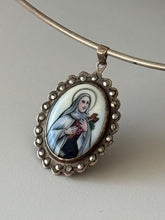Load image into Gallery viewer, ST. THERESE OF LISIEUX Enamel Porcelain &amp; Marcasite Pendant
