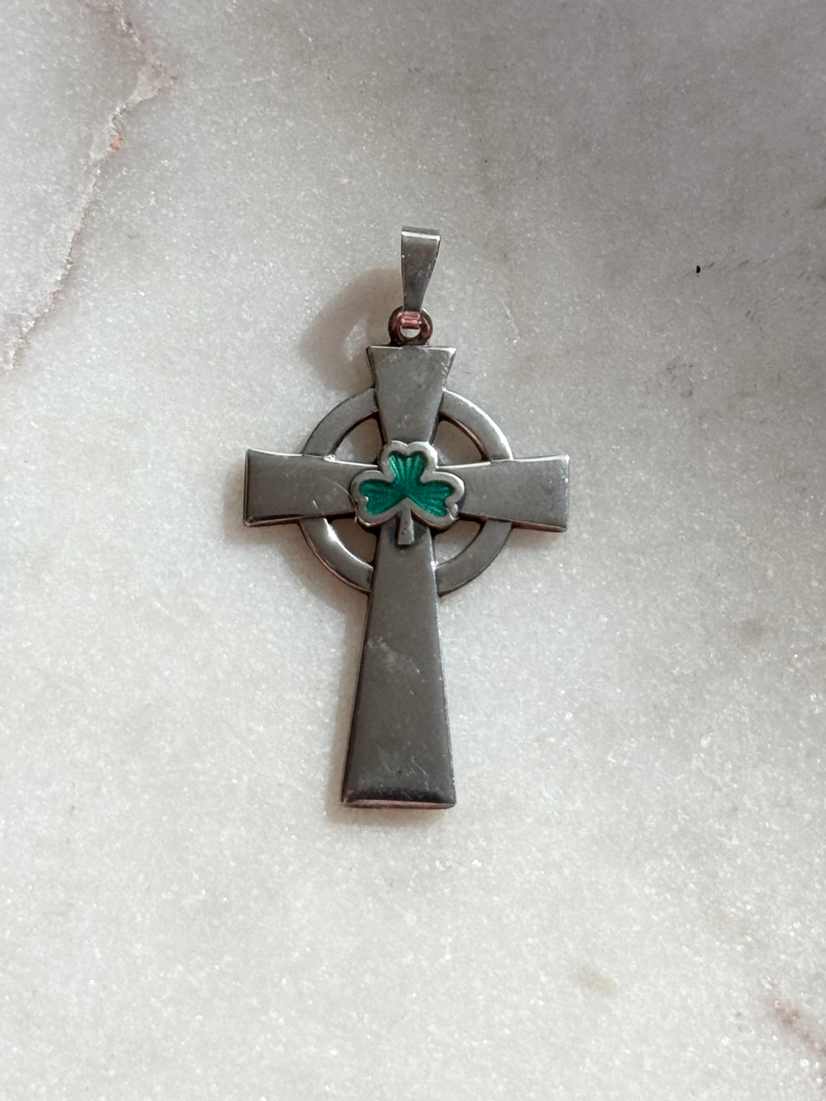 Green Enamel Sterling Silver Cross Pendant