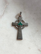 Load image into Gallery viewer, Green Enamel Sterling Silver Cross Pendant
