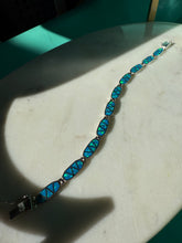 Load image into Gallery viewer, Simulated Opal Inlay Sterling Silver Bracelet 7.25”

