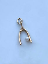 Load image into Gallery viewer, Pearl Wishbone 14k Gold Vintage Pendant
