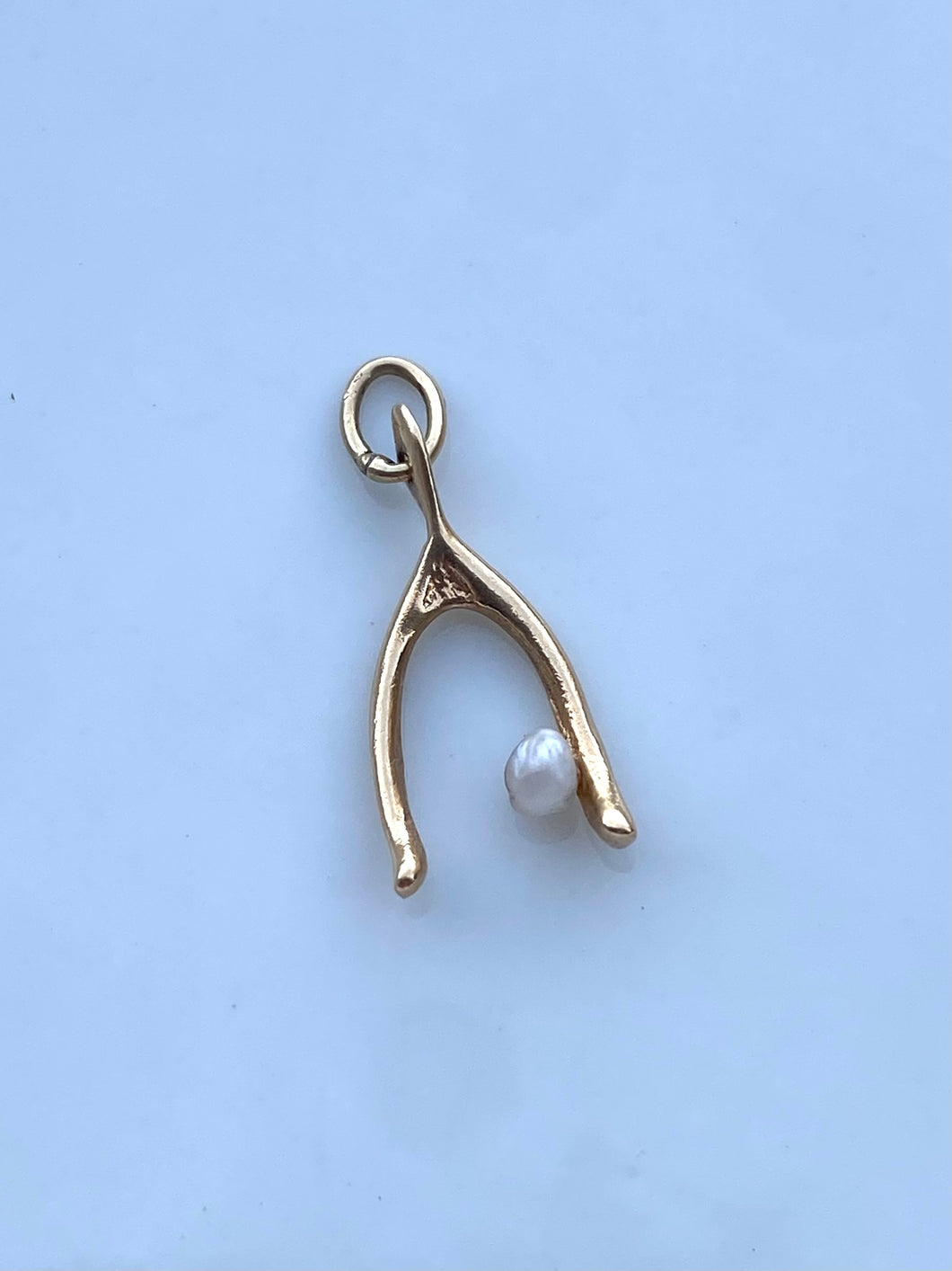 Pearl Wishbone 14k Gold Vintage Pendant