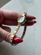 Load image into Gallery viewer, Vintage Elgin Pink Studded Gold Tone Ladies Wrist Watch 7.75”
