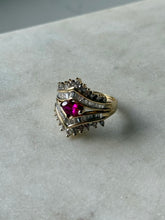 Load image into Gallery viewer, 14k Gold Baguette &amp; Round Diamond Synthetic Ruby Ring Size 7
