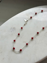 Load image into Gallery viewer, Sterling Silver Red Bead Station Necklace 17.75”
