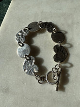 Load image into Gallery viewer, Hammered Heart + Disc Solid Sterling Bracelet 7”
