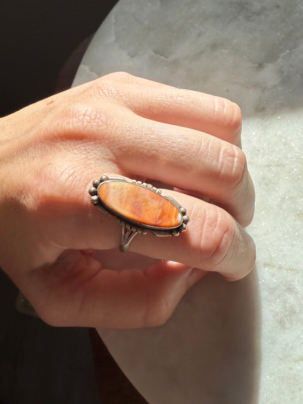 Spiny Oyster Vintage Sterling Silver Ring Size 9.25