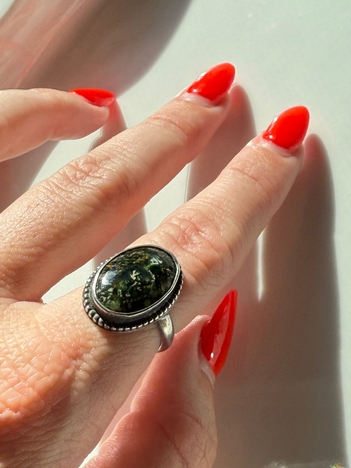 Moss Agate Sterling Silver Ring Size 7