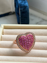 Load image into Gallery viewer, Synthetic Pink Sapphire &amp; CZ Heart Rose Gold Vermeil Ring Size 8
