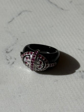 Load image into Gallery viewer, Black Onyx Sterling Silver Ruby Ring Size 7
