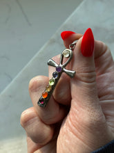 Load image into Gallery viewer, Vintage Cabochon Chakra Sterling Silver Cross Pendant
