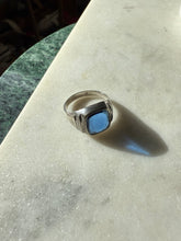 Load image into Gallery viewer, Midcentury Blue Glass Sterling Signet Ring Size 8.5
