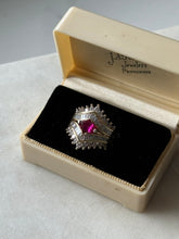 Load image into Gallery viewer, 14k Gold Baguette &amp; Round Diamond Synthetic Ruby Ring Size 7
