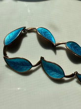 Load image into Gallery viewer, Denmark Sterling Blue Enamel Leaf Bracelet 7.75”
