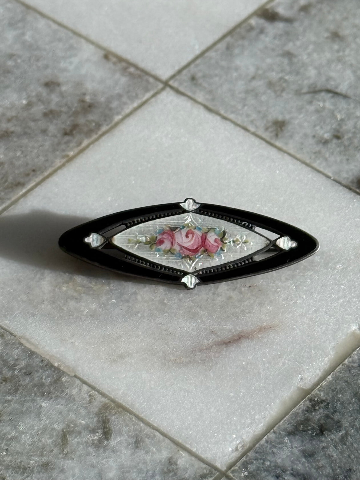 Floral Enamel Sterling Silver Brooch