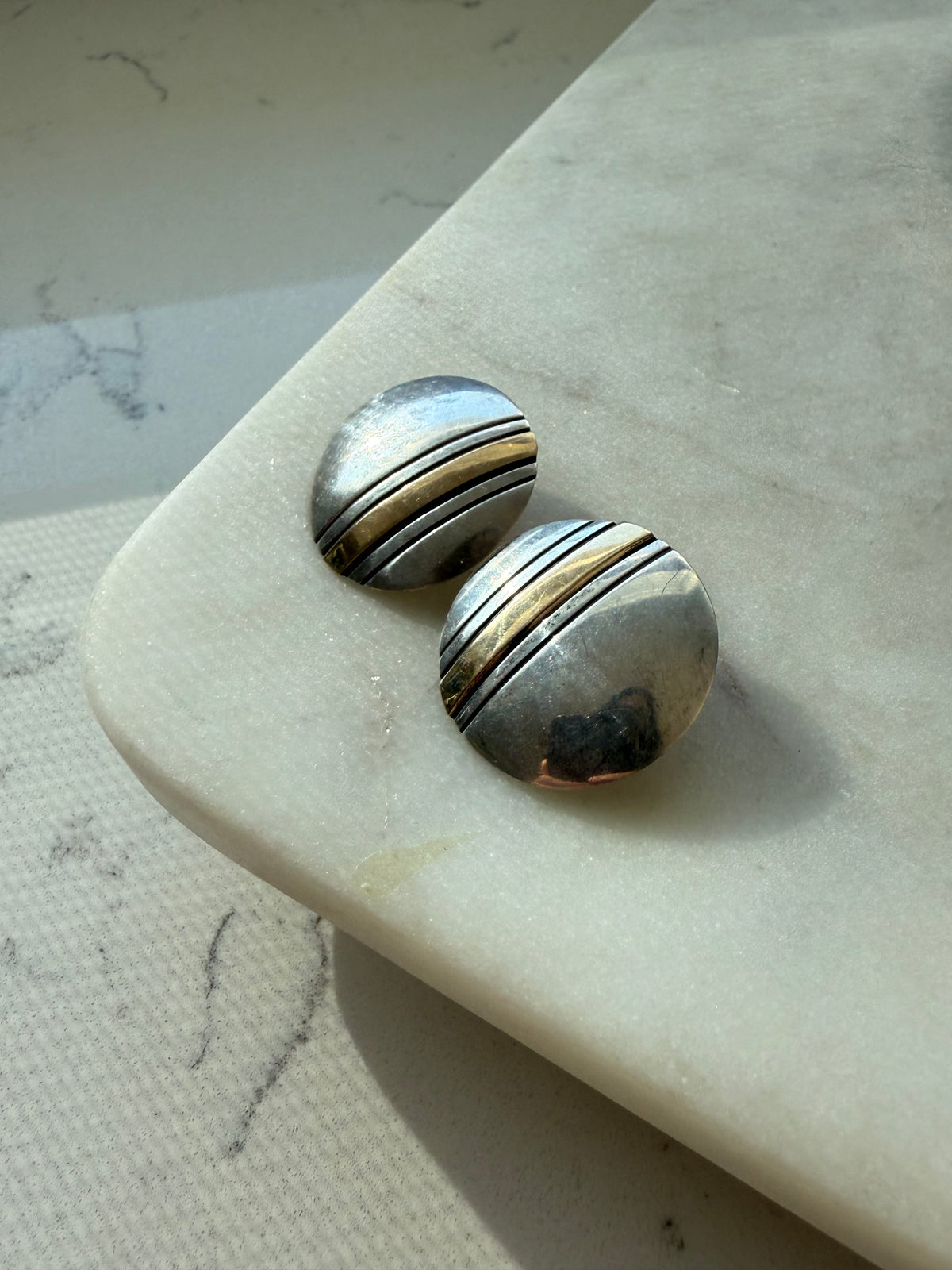 Vintage Herbert Begay Sterling & 14k Gold Disc Earrings