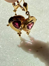 Load image into Gallery viewer, Vintage Tourmaline Heart 14k Yellow Gold Earrings
