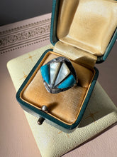 Load image into Gallery viewer, Vintage Turquoise &amp; Mother of Pearl Sterling Silver Ring Size 8

