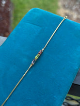 Load image into Gallery viewer, Peridot Garnet Amethyst 14k Gold Micro Box Chain Bracelet 6.5”
