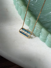 Load image into Gallery viewer, Blue Enamel 18k Yellow Gold Razor Blade Necklace 16.5”
