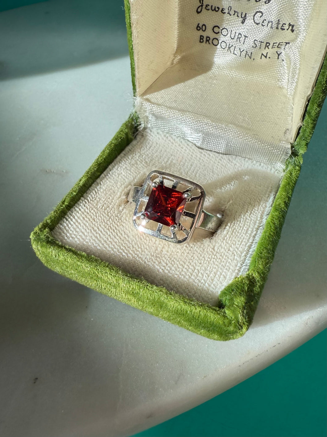 Red Glass Sterling Silver Ring Size 8