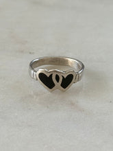Load image into Gallery viewer, Black Enamel Double Heart Sterling Silver Ring Size 5.25
