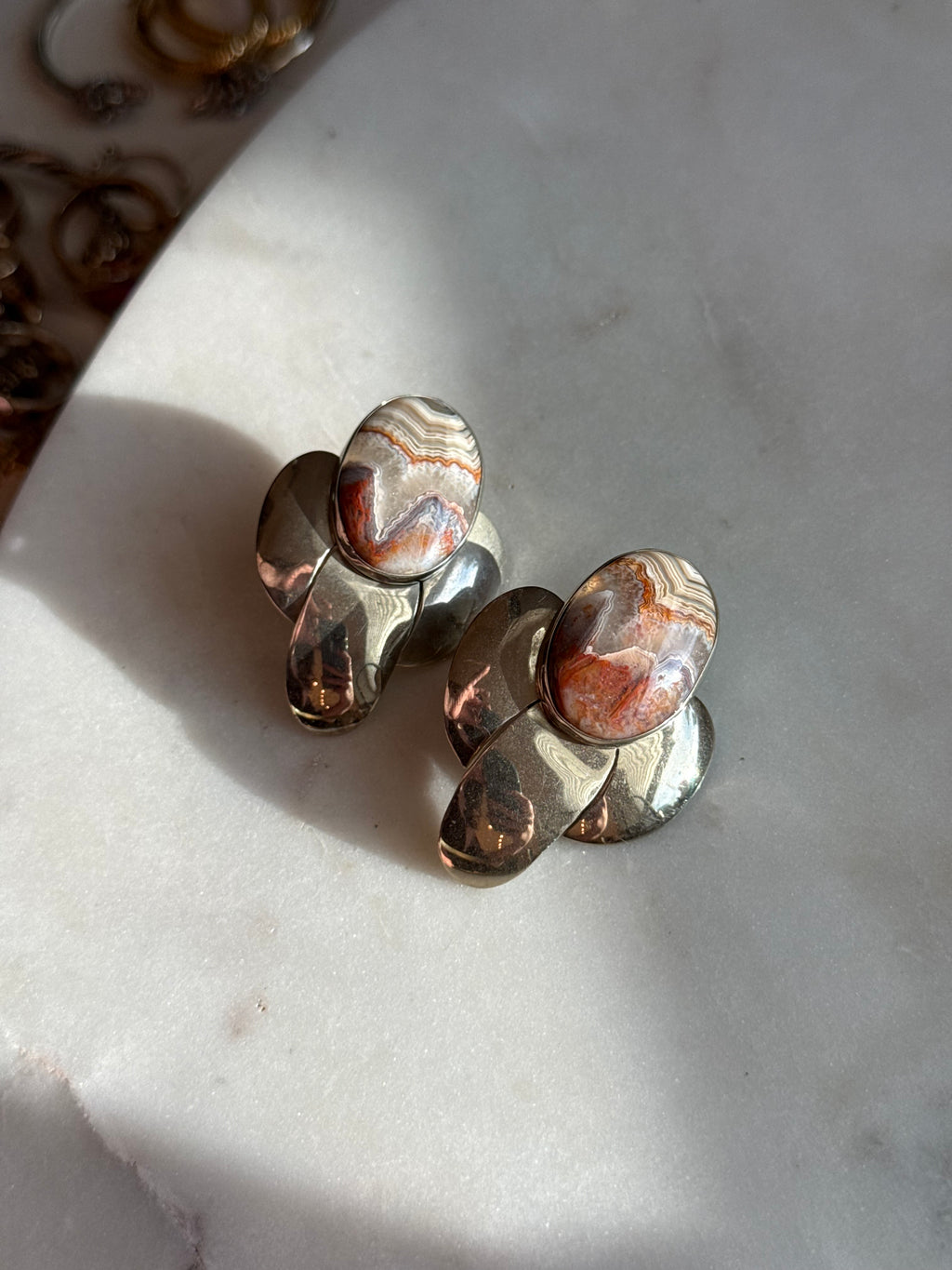 Vintage Agate Sterling Silver Earrings