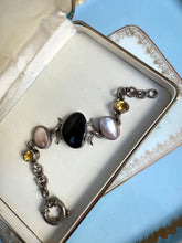Load image into Gallery viewer, Black Onyx Pearl Citrine Sterling Silver Sailor Clasp Bracelet 7”-7.5”
