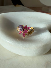 Load image into Gallery viewer, Flower Amethyst Ruby Gold Vermeil Ring Size 7
