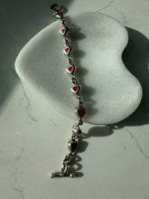 Load image into Gallery viewer, Mexico Red Enamel Heart Sterling Silver Toggle Clasp Bracelet 7.25”
