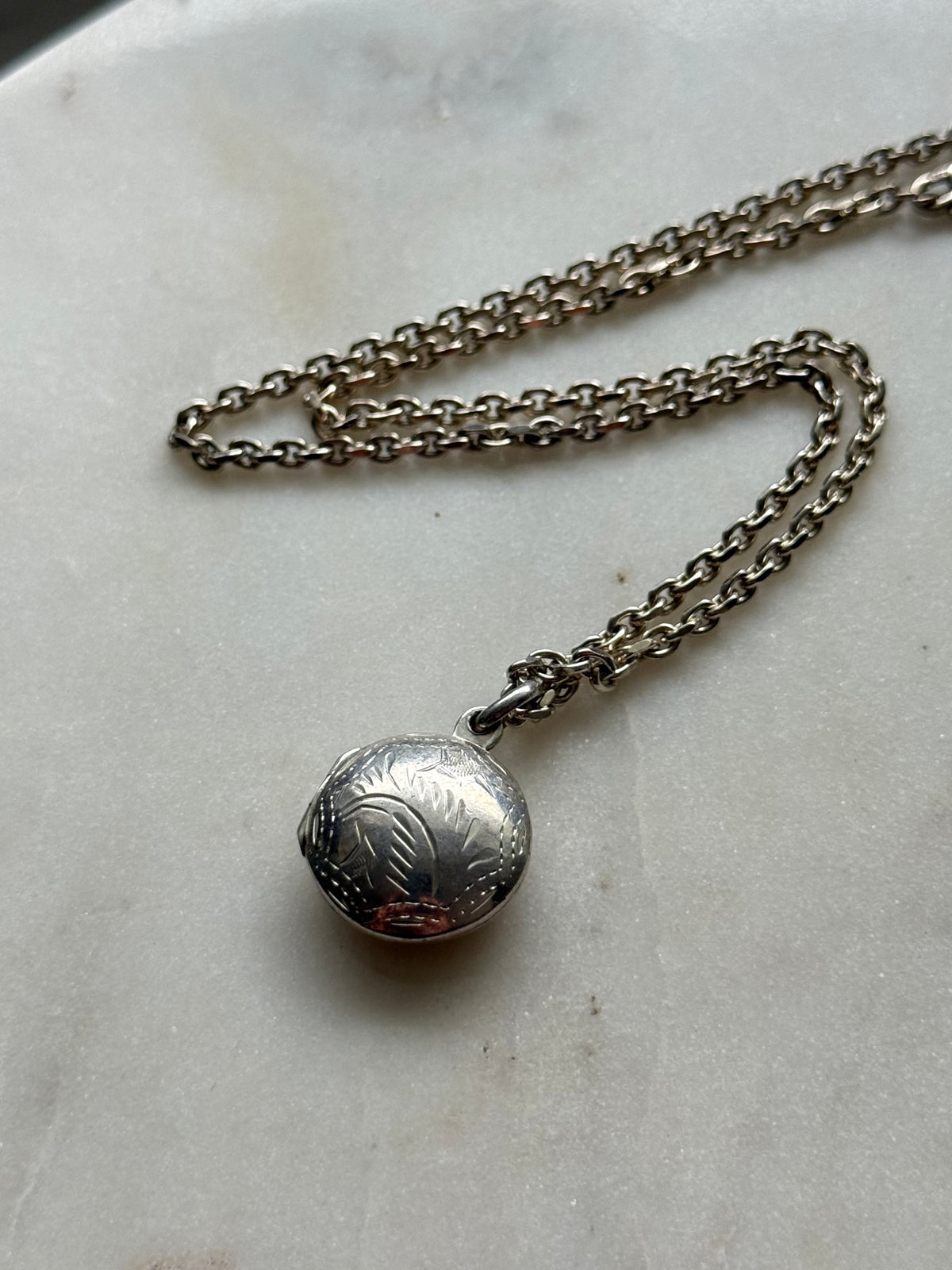 Etched Locket Sterling Silver Necklace 16”