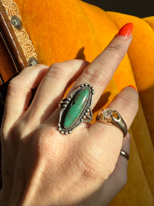 Bell Sterling Silver Turquoise Ring Size 8.5