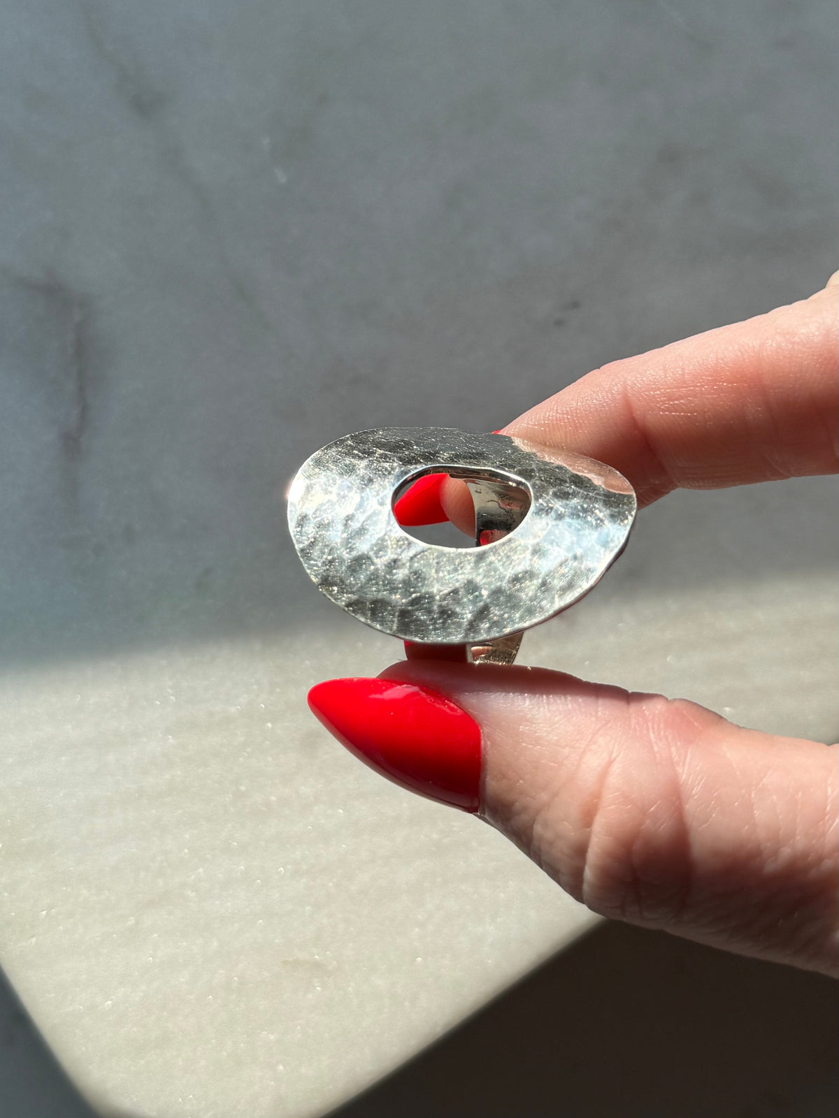 Vintage Hammered Sterling Silver Modernist Ring Size 9