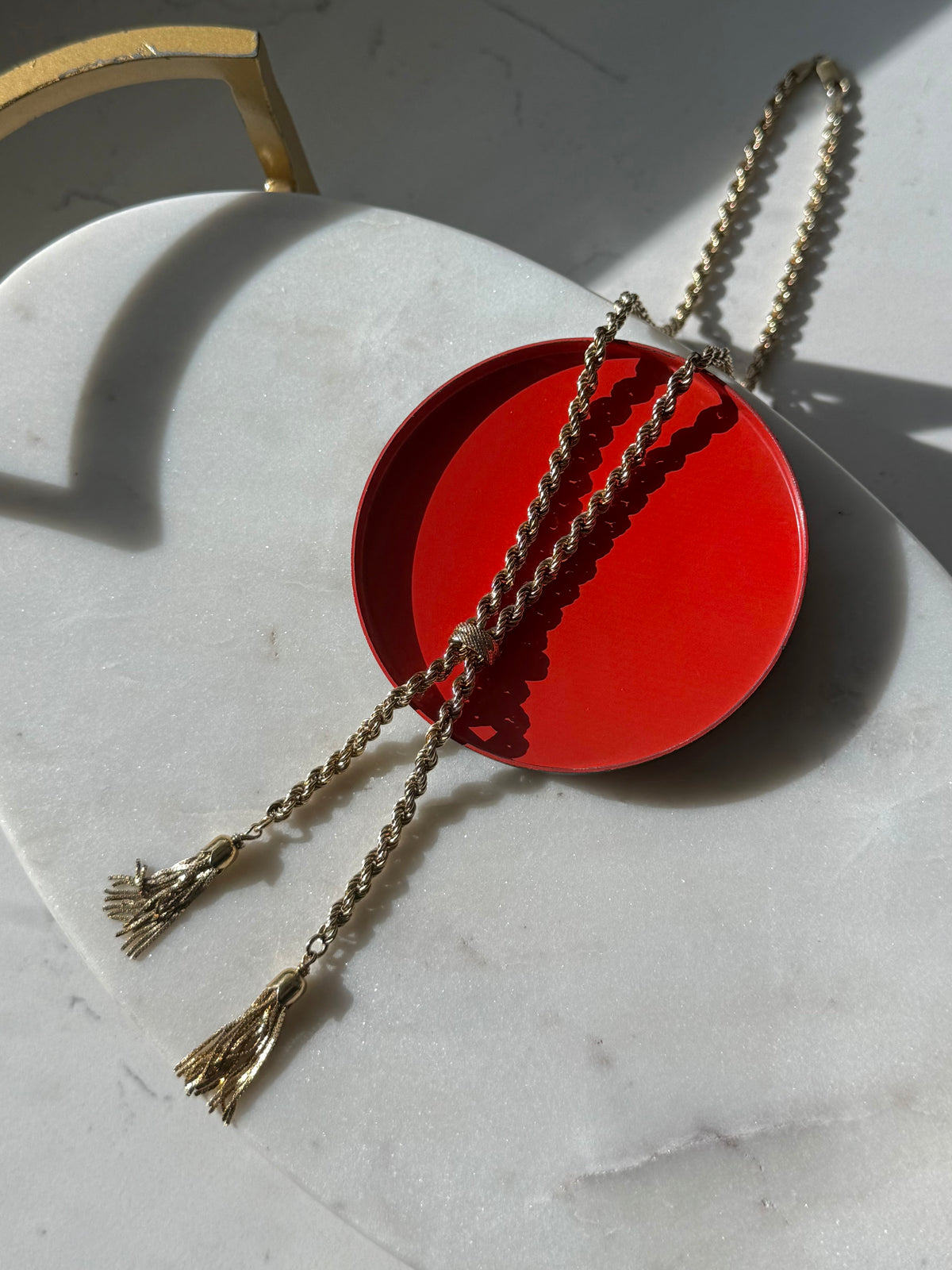 Gold Vermeil Lariat Tassle Necklace 20”
